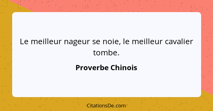 Le meilleur nageur se noie, le meilleur cavalier tombe.... - Proverbe Chinois