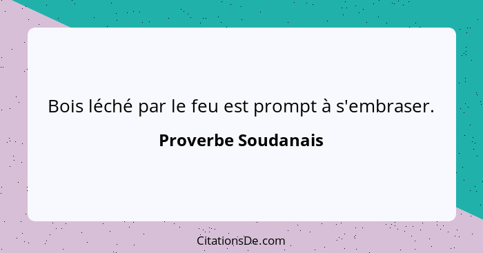 Bois léché par le feu est prompt à s'embraser.... - Proverbe Soudanais