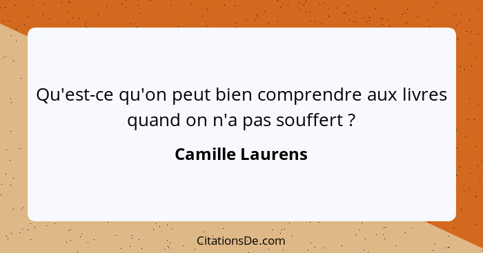 Qu'est-ce qu'on peut bien comprendre aux livres quand on n'a pas souffert ?... - Camille Laurens