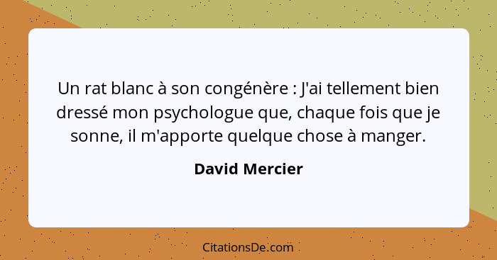 Un rat blanc à son congénère : J'ai tellement bien dressé mon psychologue que, chaque fois que je sonne, il m'apporte quelque cho... - David Mercier