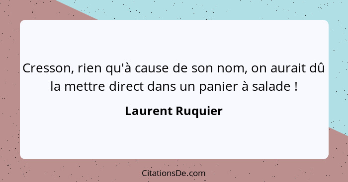 Cresson, rien qu'à cause de son nom, on aurait dû la mettre direct dans un panier à salade !... - Laurent Ruquier