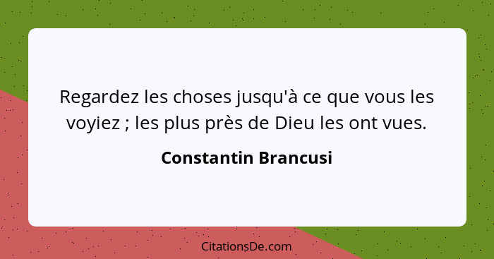 Regardez les choses jusqu'à ce que vous les voyiez ; les plus près de Dieu les ont vues.... - Constantin Brancusi