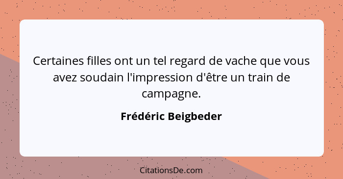 Certaines filles ont un tel regard de vache que vous avez soudain l'impression d'être un train de campagne.... - Frédéric Beigbeder