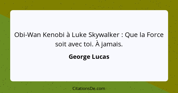 Obi-Wan Kenobi à Luke Skywalker : Que la Force soit avec toi. À jamais.... - George Lucas