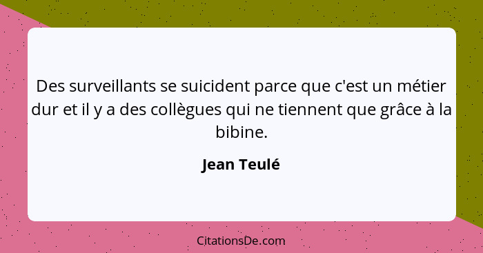 Des surveillants se suicident parce que c'est un métier dur et il y a des collègues qui ne tiennent que grâce à la bibine.... - Jean Teulé