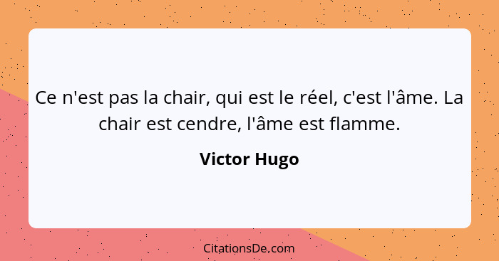 Ce n'est pas la chair, qui est le réel, c'est l'âme. La chair est cendre, l'âme est flamme.... - Victor Hugo