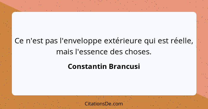 Ce n'est pas l'enveloppe extérieure qui est réelle, mais l'essence des choses.... - Constantin Brancusi