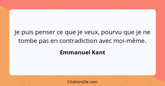 Je puis penser ce que je veux, pourvu que je ne tombe pas en contradiction avec moi-même.... - Emmanuel Kant