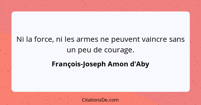 Ni la force, ni les armes ne peuvent vaincre sans un peu de courage.... - François-Joseph Amon d'Aby