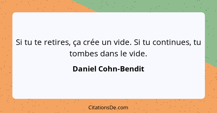 Si tu te retires, ça crée un vide. Si tu continues, tu tombes dans le vide.... - Daniel Cohn-Bendit