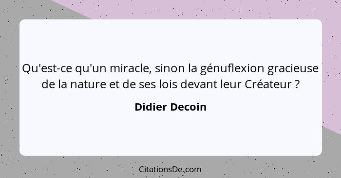 Qu'est-ce qu'un miracle, sinon la génuflexion gracieuse de la nature et de ses lois devant leur Créateur ?... - Didier Decoin