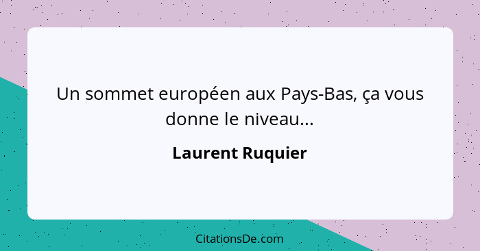 Un sommet européen aux Pays-Bas, ça vous donne le niveau...... - Laurent Ruquier