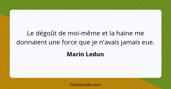 Le dégoût de moi-même et la haine me donnaient une force que je n'avais jamais eue.... - Marin Ledun