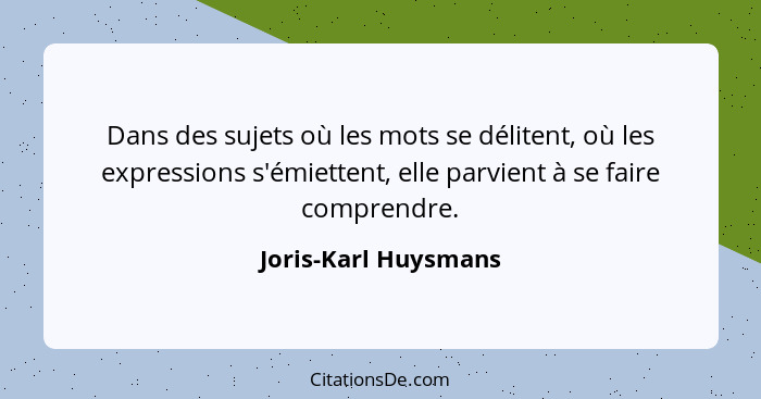 Dans des sujets où les mots se délitent, où les expressions s'émiettent, elle parvient à se faire comprendre.... - Joris-Karl Huysmans