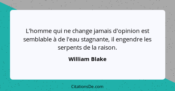 L'homme qui ne change jamais d'opinion est semblable à de l'eau stagnante, il engendre les serpents de la raison.... - William Blake