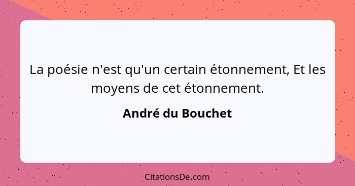 La poésie n'est qu'un certain étonnement, Et les moyens de cet étonnement.... - André du Bouchet