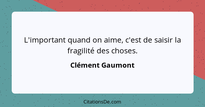 L'important quand on aime, c'est de saisir la fragilité des choses.... - Clément Gaumont