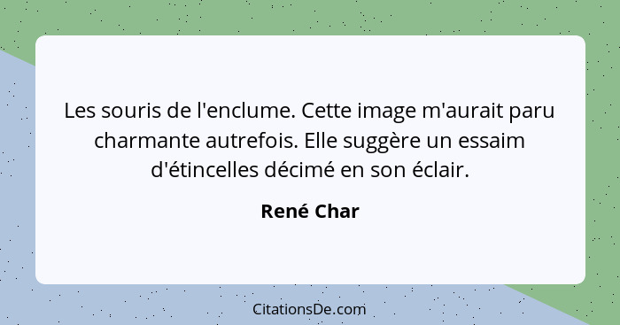 Les souris de l'enclume. Cette image m'aurait paru charmante autrefois. Elle suggère un essaim d'étincelles décimé en son éclair.... - René Char