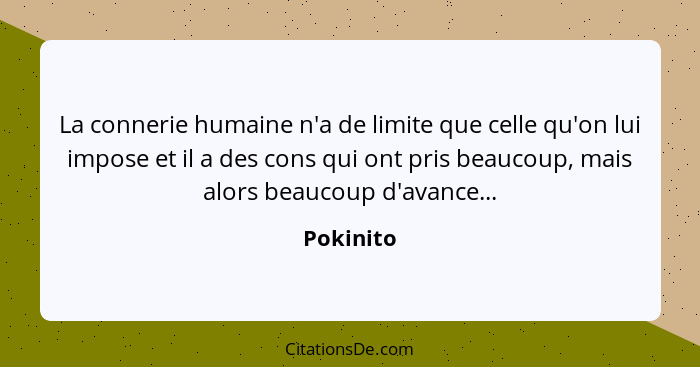 La connerie humaine n'a de limite que celle qu'on lui impose et il a des cons qui ont pris beaucoup, mais alors beaucoup d'avance...... - Pokinito