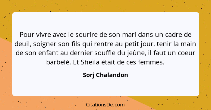 Pour vivre avec le sourire de son mari dans un cadre de deuil, soigner son fils qui rentre au petit jour, tenir la main de son enfant... - Sorj Chalandon