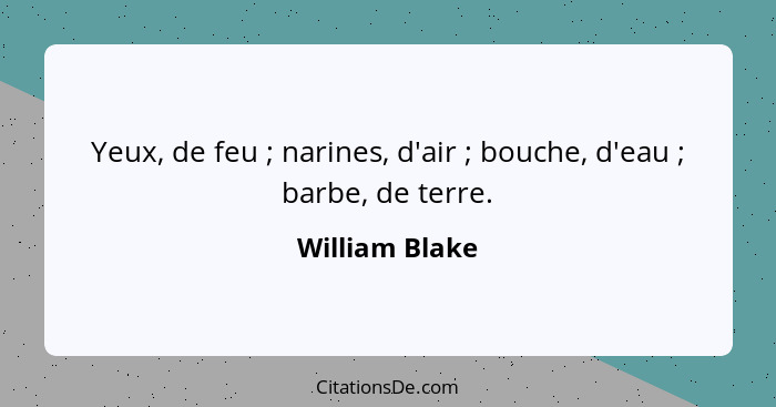 Yeux, de feu ; narines, d'air ; bouche, d'eau ; barbe, de terre.... - William Blake