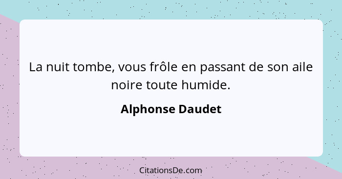 La nuit tombe, vous frôle en passant de son aile noire toute humide.... - Alphonse Daudet