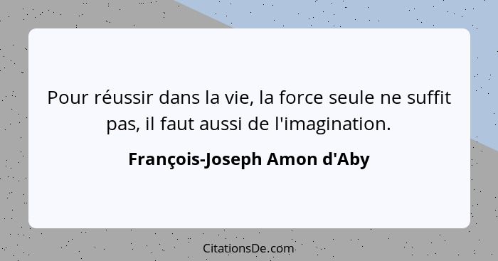 Pour réussir dans la vie, la force seule ne suffit pas, il faut aussi de l'imagination.... - François-Joseph Amon d'Aby