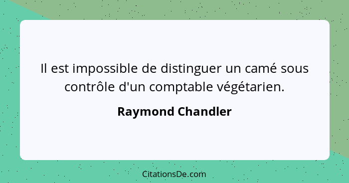 Il est impossible de distinguer un camé sous contrôle d'un comptable végétarien.... - Raymond Chandler