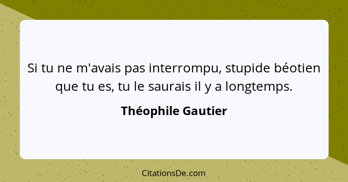 Si tu ne m'avais pas interrompu, stupide béotien que tu es, tu le saurais il y a longtemps.... - Théophile Gautier