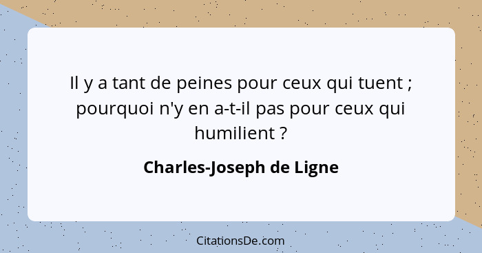 Il y a tant de peines pour ceux qui tuent ; pourquoi n'y en a-t-il pas pour ceux qui humilient ?... - Charles-Joseph de Ligne