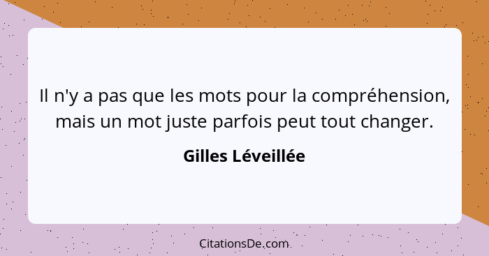 Il n'y a pas que les mots pour la compréhension, mais un mot juste parfois peut tout changer.... - Gilles Léveillée