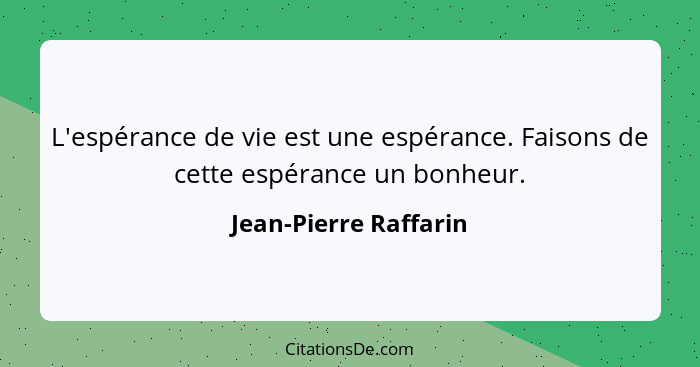 L'espérance de vie est une espérance. Faisons de cette espérance un bonheur.... - Jean-Pierre Raffarin