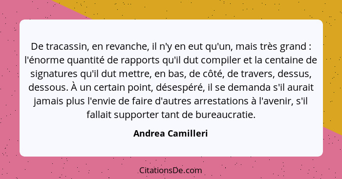 De tracassin, en revanche, il n'y en eut qu'un, mais très grand : l'énorme quantité de rapports qu'il dut compiler et la centa... - Andrea Camilleri