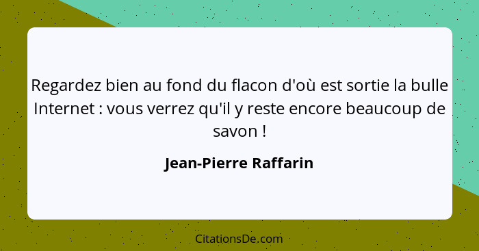 Regardez bien au fond du flacon d'où est sortie la bulle Internet : vous verrez qu'il y reste encore beaucoup de savon&nbs... - Jean-Pierre Raffarin