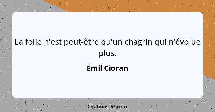 La folie n'est peut-être qu'un chagrin qui n'évolue plus.... - Emil Cioran