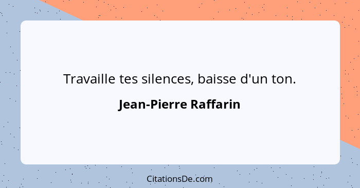 Travaille tes silences, baisse d'un ton.... - Jean-Pierre Raffarin