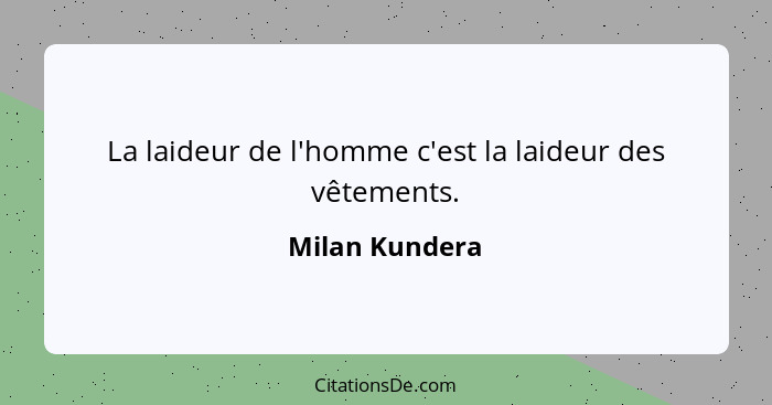La laideur de l'homme c'est la laideur des vêtements.... - Milan Kundera