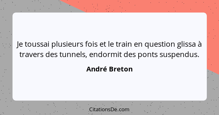 Je toussai plusieurs fois et le train en question glissa à travers des tunnels, endormit des ponts suspendus.... - André Breton