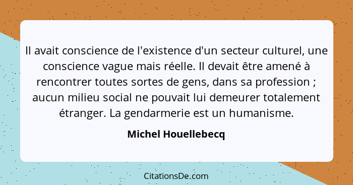 Il avait conscience de l'existence d'un secteur culturel, une conscience vague mais réelle. Il devait être amené à rencontrer tou... - Michel Houellebecq