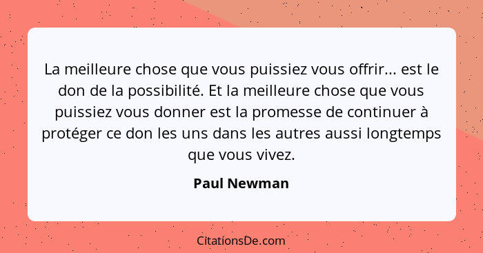 La meilleure chose que vous puissiez vous offrir... est le don de la possibilité. Et la meilleure chose que vous puissiez vous donner es... - Paul Newman
