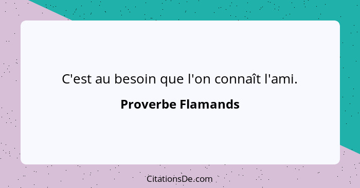 C'est au besoin que l'on connaît l'ami.... - Proverbe Flamands