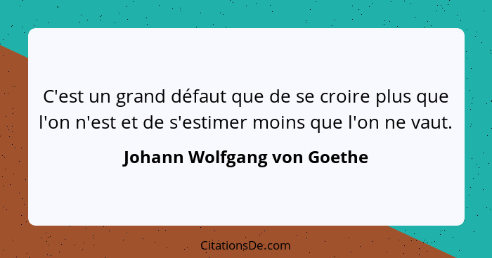 C'est un grand défaut que de se croire plus que l'on n'est et de s'estimer moins que l'on ne vaut.... - Johann Wolfgang von Goethe