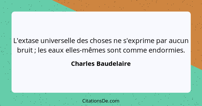 L'extase universelle des choses ne s'exprime par aucun bruit ; les eaux elles-mêmes sont comme endormies.... - Charles Baudelaire