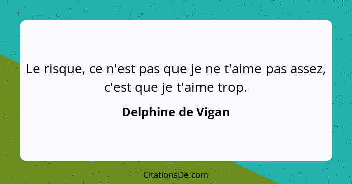 Le risque, ce n'est pas que je ne t'aime pas assez, c'est que je t'aime trop.... - Delphine de Vigan