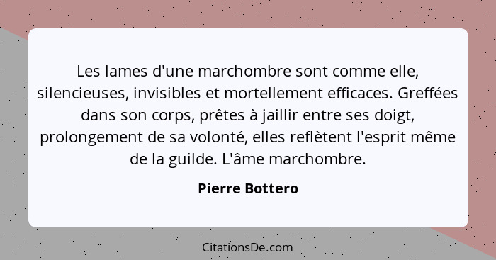 Les lames d'une marchombre sont comme elle, silencieuses, invisibles et mortellement efficaces. Greffées dans son corps, prêtes à jai... - Pierre Bottero