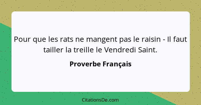 Pour que les rats ne mangent pas le raisin - Il faut tailler la treille le Vendredi Saint.... - Proverbe Français