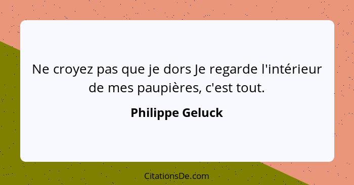 Ne croyez pas que je dors Je regarde l'intérieur de mes paupières, c'est tout.... - Philippe Geluck