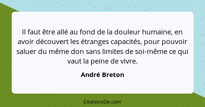 Il faut être allé au fond de la douleur humaine, en avoir découvert les étranges capacités, pour pouvoir saluer du même don sans limite... - André Breton