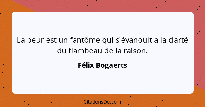 La peur est un fantôme qui s'évanouit à la clarté du flambeau de la raison.... - Félix Bogaerts