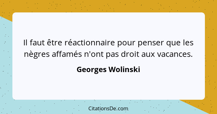 Il faut être réactionnaire pour penser que les nègres affamés n'ont pas droit aux vacances.... - Georges Wolinski